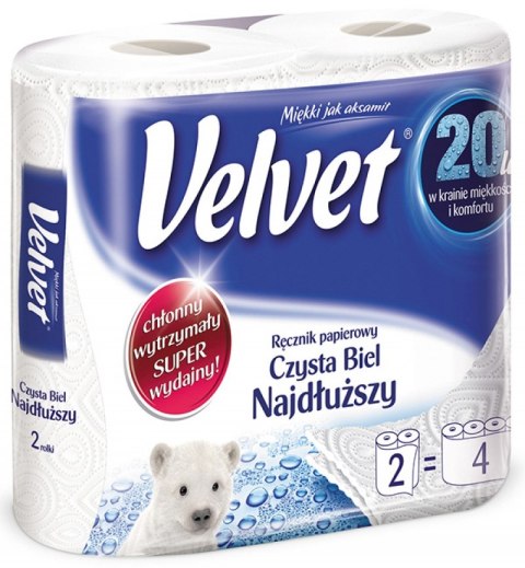 Ręcznik Velvet Extra Long Biały 2 rolki 100% celuloza Ręcznik Velvet Extra Long Biały 2 rolki 100% celuloza