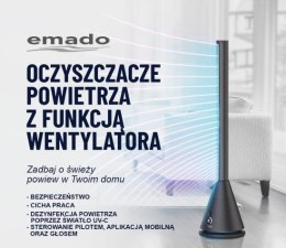 Wentylator bezłopatkowy, oczyszczacz powietrza, cichy, pilot, WiFi, światło UV-C, czarny, EMADO W-010 M-UV-C