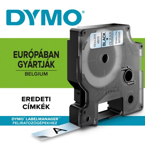 Taśma DYMO D1 - 12 mm x 7 m, czarny / przezroczysty S0720500 / 45010 do drukarek etykiet Taśma DYMO D1 - 12 mm x 7 m, czarny / przezroczysty S0720500 / 45010 do drukarek etykiet