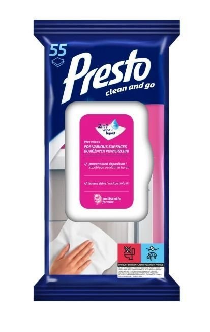 PRESTO Ściereczki nawil. do różnych powierzchni 55 szt. 28772 PRESTO Ściereczki nawil. do różnych powierzchni 55 szt. 28772