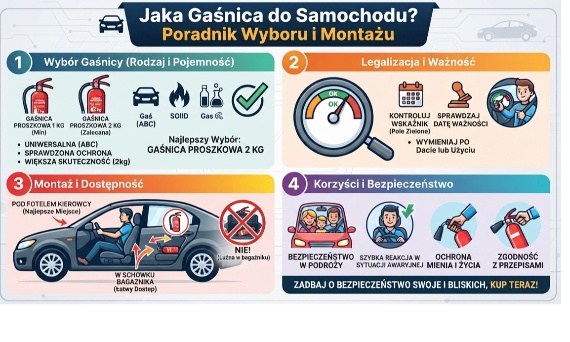 Jaka gaśnica do samochodu? Poradnik kierowcy: co wybrać i jak bezpiecznie przewozić?